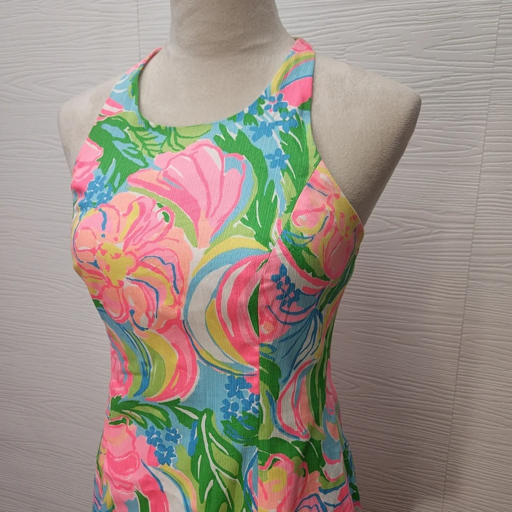 Lilly Pulitzer Cotton Back Zip Shift Dress Size 0 Strapless Racerback - Picture 3 of 12